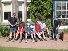Gavin, Ashley, Louis, James, Will, Tao and Joe outside Salcombe youth hostel