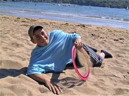 James catches the frisbee on South Sands Beach