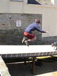 Ashley does a great leap at the East Portlemouth causeway