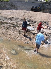 Ashley, Will and James on the "Private Beach" just around the corner from Torcross, 9.1 miles into the ride