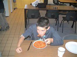 Harry Laity with his spaghetti and sausages at Bellever YH
