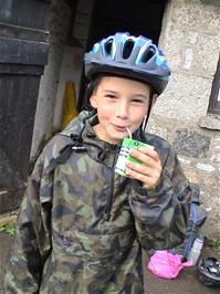 Harry finishes his breakfast outside Bellever Youth Hostel