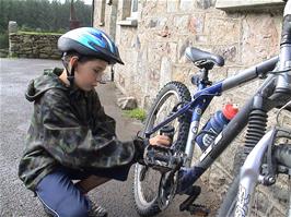 Harry Laity carrying out essential maintenance outside Bellever Youth Hostel
