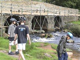 View to the road bridge at Postbridge, from the Clapper Bridge
