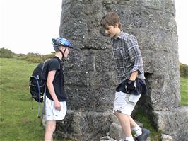 Joe and Gage examine the chimney at Powdermills