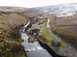 View downstream from the Avon Dam on a snowy winter morning