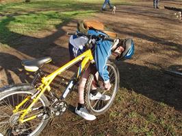 Sol checks his bike after the puncture repair