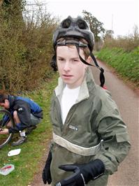 Joe waits anxiously while his bike is repaired at the lunch stop near Terhill, 14.0 miles into the ride