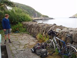Loading the bikes outside the youth hostel