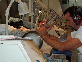 Cut glass work at Waterford Crystal