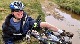 After taking a short-cut for our evening cycle to Tintagel Castle, Joe failed to release either of his feet from his new SPD pedals