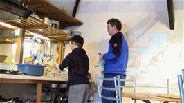 Josh and Michael in the kitchen at Tintagel Youth Hostel