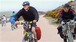 Joe and Josh on the busy Camel Trail from Wadebridge to Padstow
