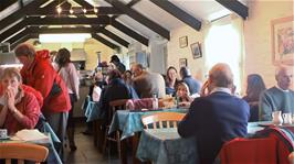The cramped but cosy Carnewas Tearoom at Bedruthen Steps, run by the National Trust, 12.6 miles into the ride