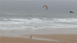 Kite flying in a stiff breeze at Watergate Bay