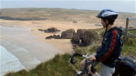 A last look back at Perranporth Beach after our excursion, from near the hostel at Droskyn Point