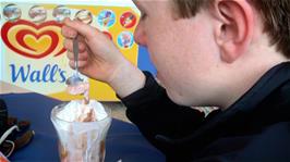 Joe enjoys a Knickerbocker Glory at The Atlantic Cafe on the seafront at Portreath