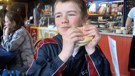 Josh having a late lunch at The Atlantic Cafe on Portreath Sea Front