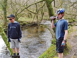 Josh and Joe in the Golitha Woods nature reserve, 4.7 miles into the ride