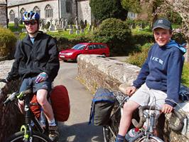 Joe and Josh on the quaint bridge in Altarnun, 15.5 miles into the ride