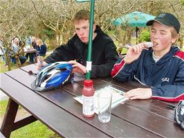 Ice creams at the garden café, on the Camel Trail near Bodmin, 21.5 miles into the ride