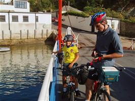 Tao and Glen on the Bodinnick ferry to Fowey - new photo for 2025