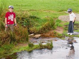 Ryan and Glen have fun on the banks of the East Dart River at Postbridge - new photo for 2025
