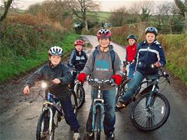 Ashley, Alex, Zac, Glen and Ryan, preparing for the track from Marley Head to South Brent