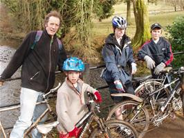 Nick, Donald, Joe and Josh on the quaint little bridge over the River Avon, between North Huish and Diptford