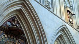 The clock inside Wells Cathedral does its thing for two o'clock