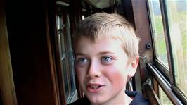 Sam comments on how we have become Trainspotters, on the 12:48 steam train from Watchet to Bishops Lydeard