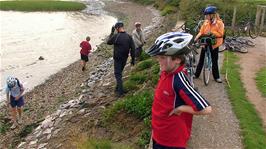 Waterside exploration at the start of the Exe estuary riverside path near Powderham, 4.4 miles into the ride