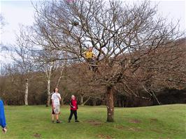 Matt & Ashley help Josh retrieve the Aerobie - with the help of a football