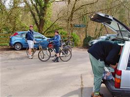 Unloading the bikes at Steps Bridge car park - new photo for 2025