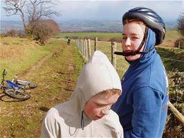 Dennis and Osian ready for the final downhill to Cross Furzes