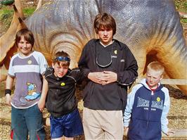 Zac, Ashley, Matt & Alex with the dinosaurs at Wookey Hole