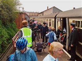 Boarding the steam train at Watchet station