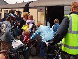 Boarding the steam train at Watchet station