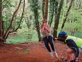 Fun on the rope swing, on the Sharpham cycle path
