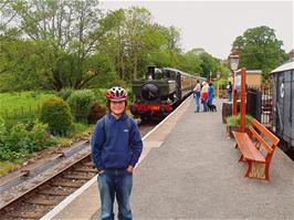 Zac welcoming the arrival of the 12.20 for Totnes