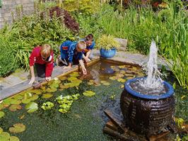 Olly, Sam and Zac go fishing - in the garden centre pond!