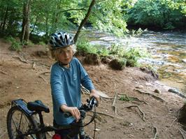 New rider Harry Blackman by the river Dart in Hembury Woods