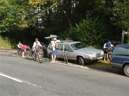 Unloading the bikes near Black Forest Lodge
