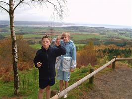 Ashley & Olly at Mamhead Obelisk, with views to the Exe estuary