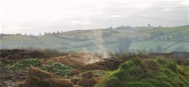 The enormous pile of steaming turds at the top of Caddaford Hill - the Riverford compost heap!  New photo for 2025