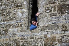 Lawrence in St Michael's Tower on Glastonbury Tor