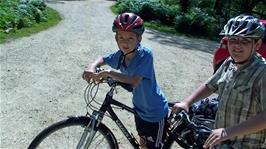 George and Dillan at Millyford Bridge car park. ready for cycling after our long car journey from Devon
