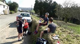 Lunch in the sunshine opposite Challacombe Village Stores and Post Office