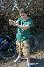 Lawrence goes overboard with sunscreen after climbing Parracombe Hill