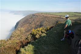 Lawrence admires the coastal fog towards Woody Bay